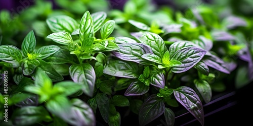 Close-Up of Small Plant with Green and Purple Leaves. Concept Close-Up Photography, Plant Photoshoot, Green Leaves, Purple Foliage, Nature Portrait photo