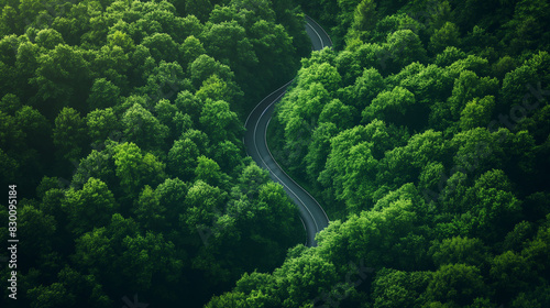 A winding road through a forest with trees on both sides
