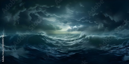 A foreboding atmosphere with ominous clouds hanging over a mysterious and eerie ocean. Concept Mysterious Ocean  Ominous Clouds  Eerie Atmosphere  Foreboding Scene
