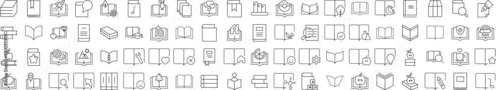 Collection of Icons of Book for Shops and Stores. Suitable for books, stores, shops. Editable stroke in minimalistic outline style. Symbol for design Collection of Icons of Book for Shops and Stores. Suitable for books, stores, shops. Editable stroke in minimalistic outline style. Symbol for design