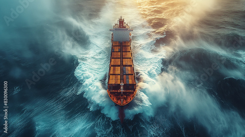 A large ship is in the ocean with a lot of water splashing around it
