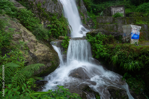 Beautiful Paglajhora waterfall on Kurseong, Himalayan mountains of Darjeeling, West Bengal, India. Origin of Mahananda River flowing through Mahananda Wildlife Sanctuary, Siliguri and Jalpaiguri.