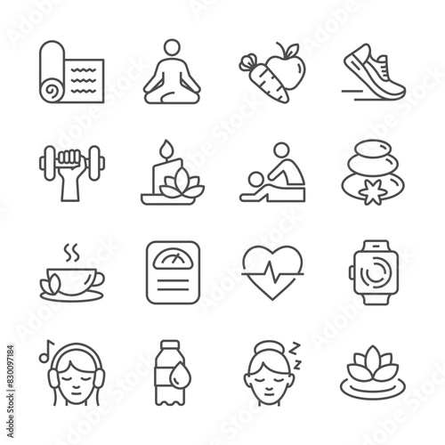 wellness line icons set vector image