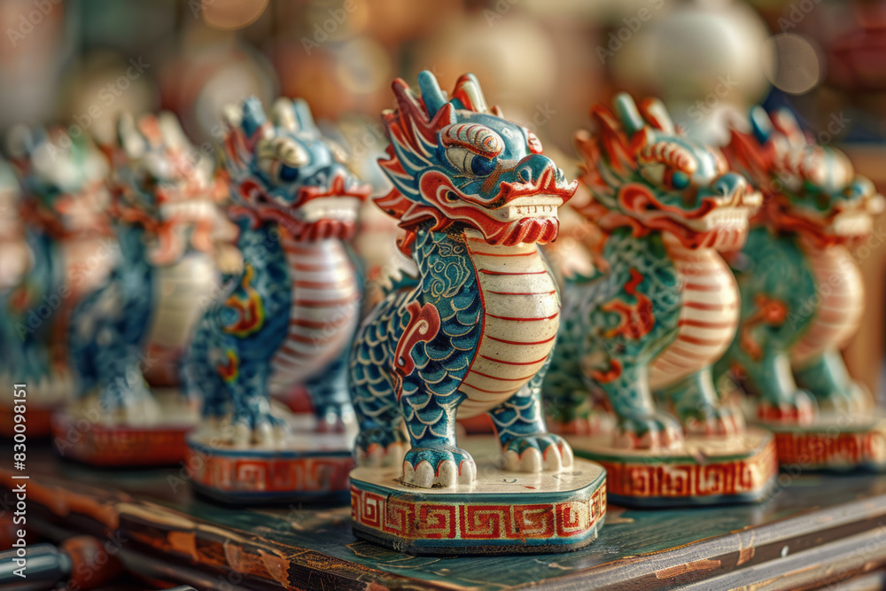 Image of foosball figures in traditional Chinese dragon dance costumes
