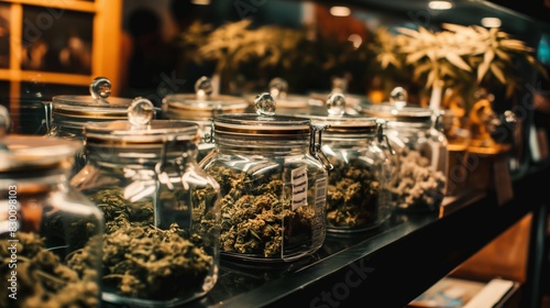 marijuana store selling exotic marijuana strains, storage in many jars