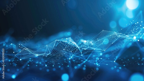 Blue sparkling abstract technology background with connected lines dots and digital data representation