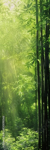 Bamboo Forest and Summer Light An abstract pattern capturing the serene beauty of a bamboo forest in summer  with the light filtering through the dense greenery  ai generated