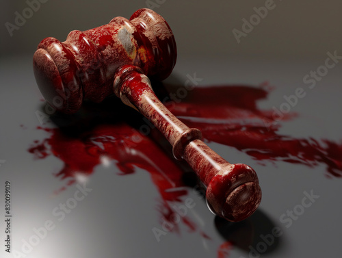 Criminal justice system concept with gavel covered in blood photo