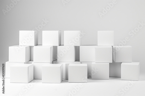 Collection of white empty carton boxes isolated