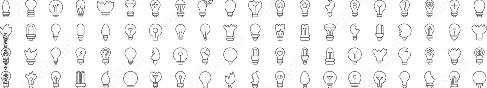 Collection of Line Icons of Lightbulbs. Suitable for books, stores, shops. Editable stroke in minimalistic outline style. Symbol for design Collection of Line Icons of Lightbulbs. Suitable for books, stores, shops. Editable stroke in minimalistic outline style. Symbol for design