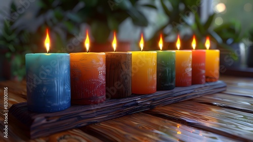 An educational infographic explaining the significance of each Kwanzaa candle and the seven principles, designed for learning purposes List of Art Media 3D render photo