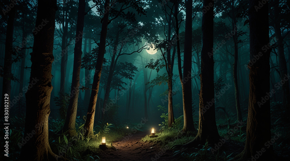 Fototapeta premium immerse-yourself-in-a-mystical-setting-deep-within-the-forest-where-flickering-candles-and-a-symboli