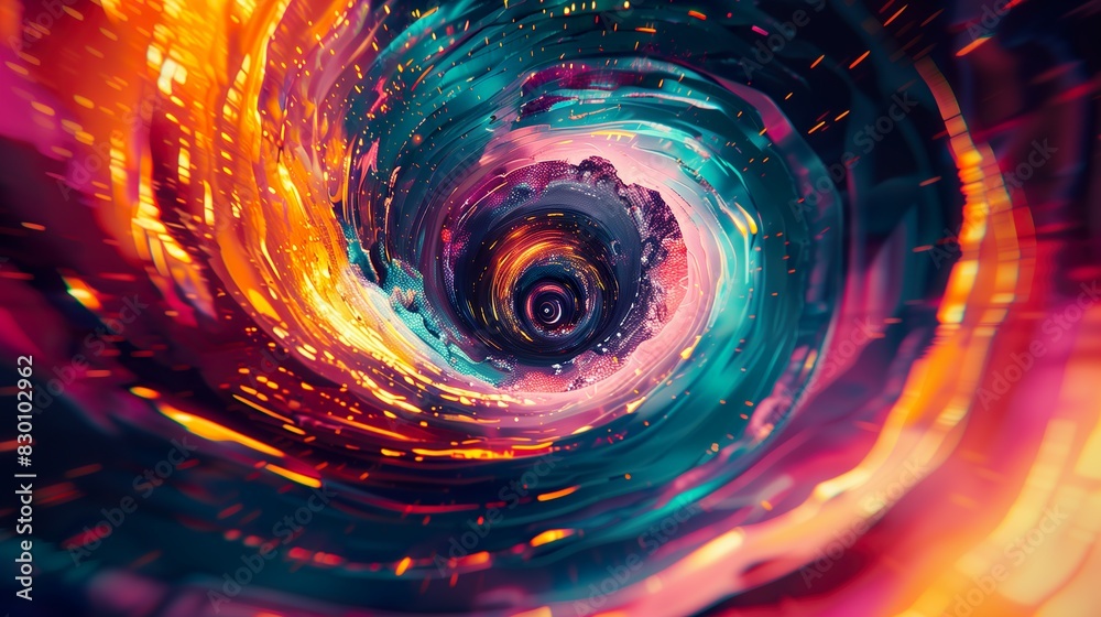 Obraz premium Vivid Swirling Vortex with Multicolored Sparks - ai generative
