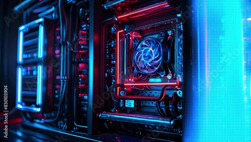 Computer with water cooling system.Inside of air cooled high performance modern