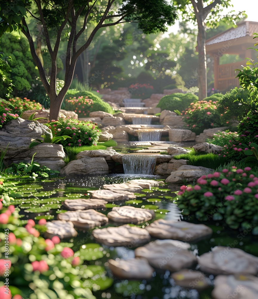 Obraz premium Chinese style garden landscape design renderings
