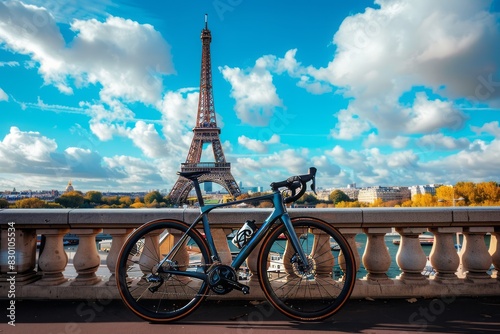 A sports bike leaning against the wall of the bridge.