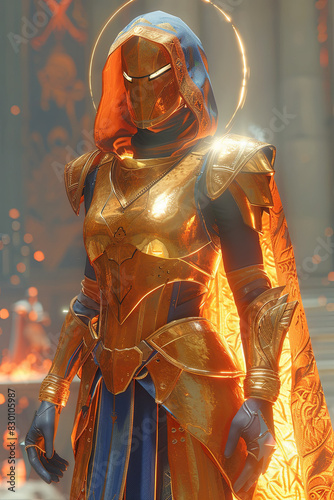 Radiant Angelic Harbinger Avatar in Shimmering Armor with Divine Sword Gen AI photo