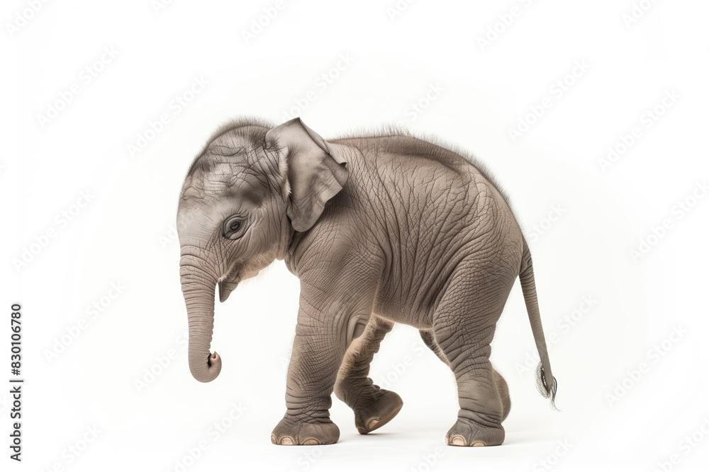 Fototapeta premium Adorable Baby Elephant on White Background Smiling Playfully