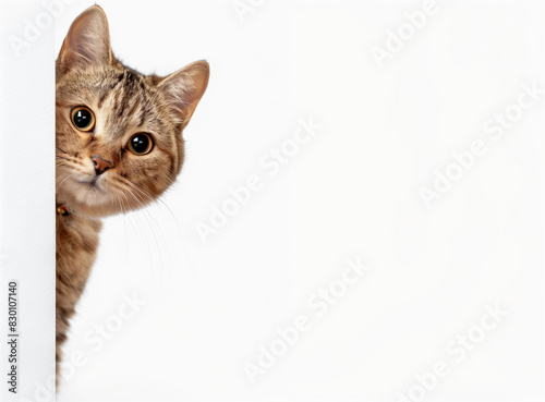 Adorable Cat Peeking from White Background with Curious Eyes