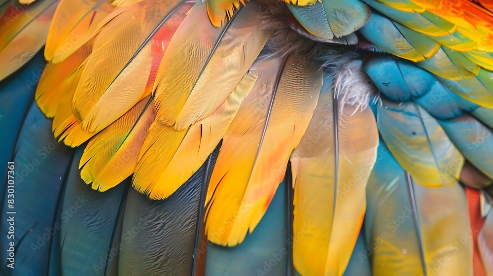 Obraz premium Detailed close up of colorful bird wing feathers