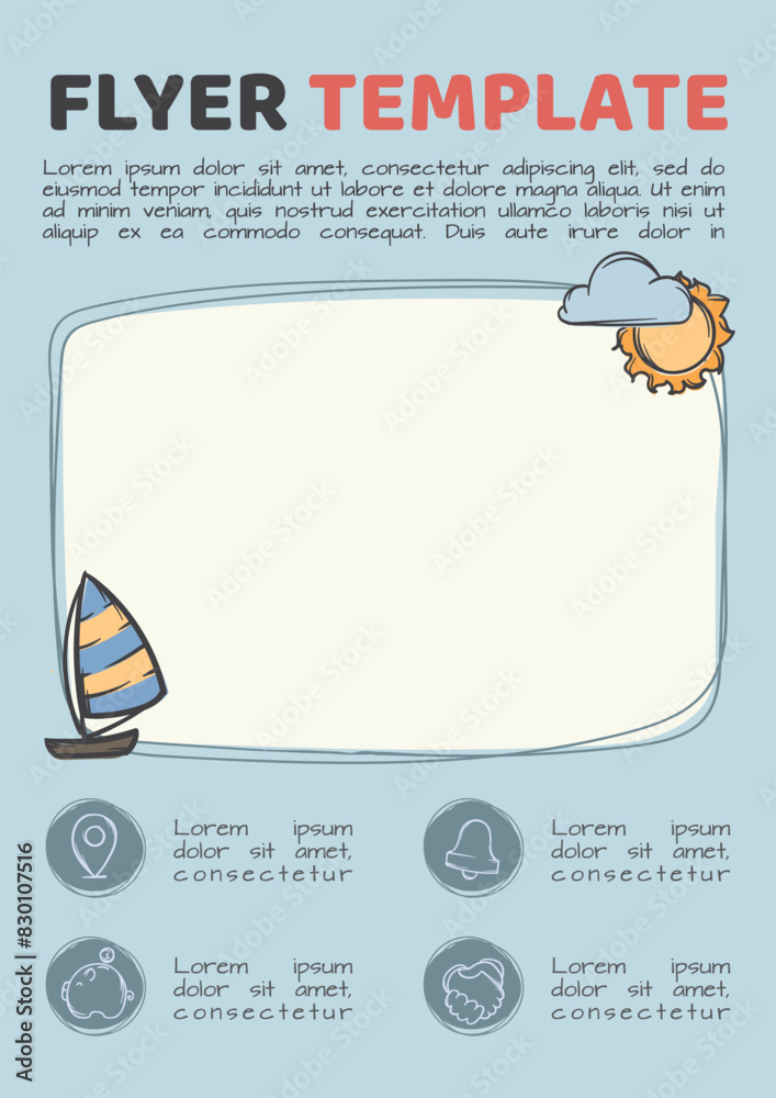 Fototapeta premium Tourism, travel and recreation. Editable template design for flyer, advertisement, announcement, banner, booklet