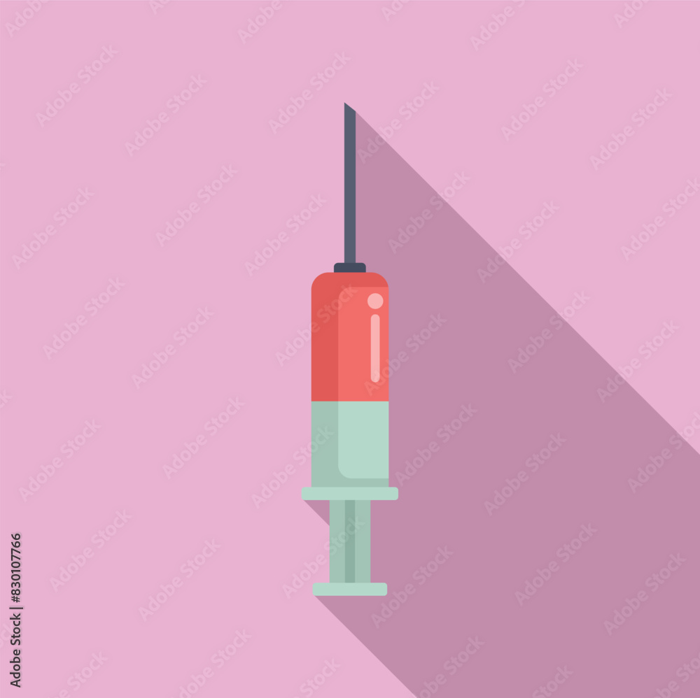 Vector graphics of a medical syringe with needle on a simplistic pink backdrop