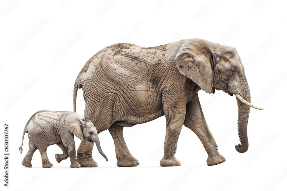 Fototapeta premium Female Elephant And Baby Elephant Walking Side By Side