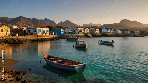 landscape-of-the-cape-verde-islands-in-the-early-morning-with-houses-on-the-sea-coast-old-boats-in- © Abdul