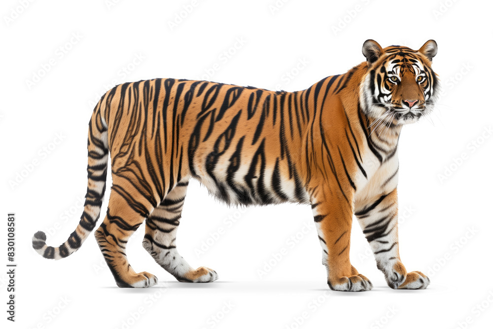 Fototapeta premium Full-Length Bengal Tiger on White Background
