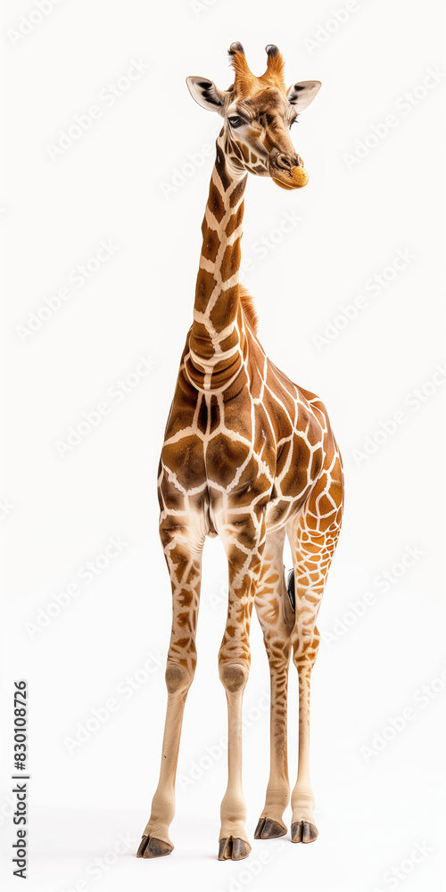Full-Length Giraffe Standing on White Background Full-Length Giraffe Standing on White Background