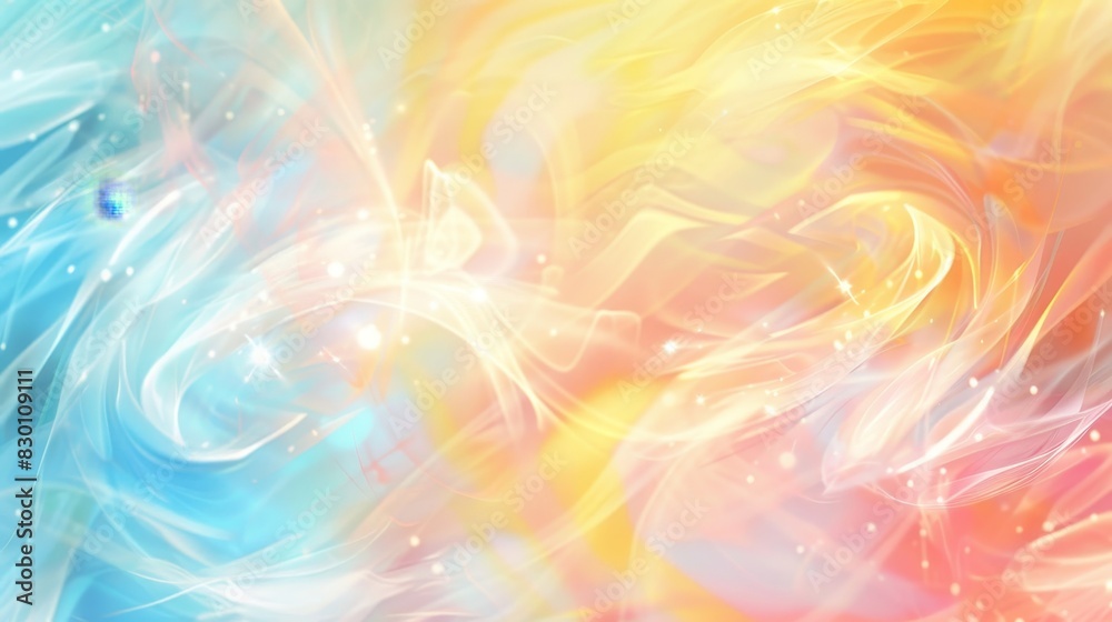 Fototapeta premium Spring swirls in sky blue and lemon yellow with pink highlights background