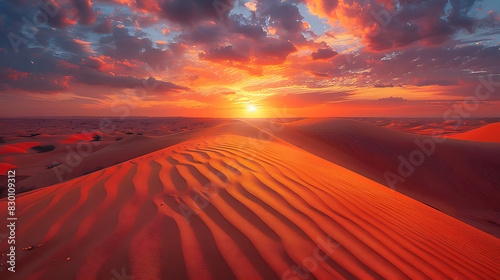 mesmerizing image of Thal Desert sunset golden sand stretching horizon dune sculpted wind into graceful curve desert's stark beauty tranquil atmosphere evoke sense of timeless wonder offering serene r