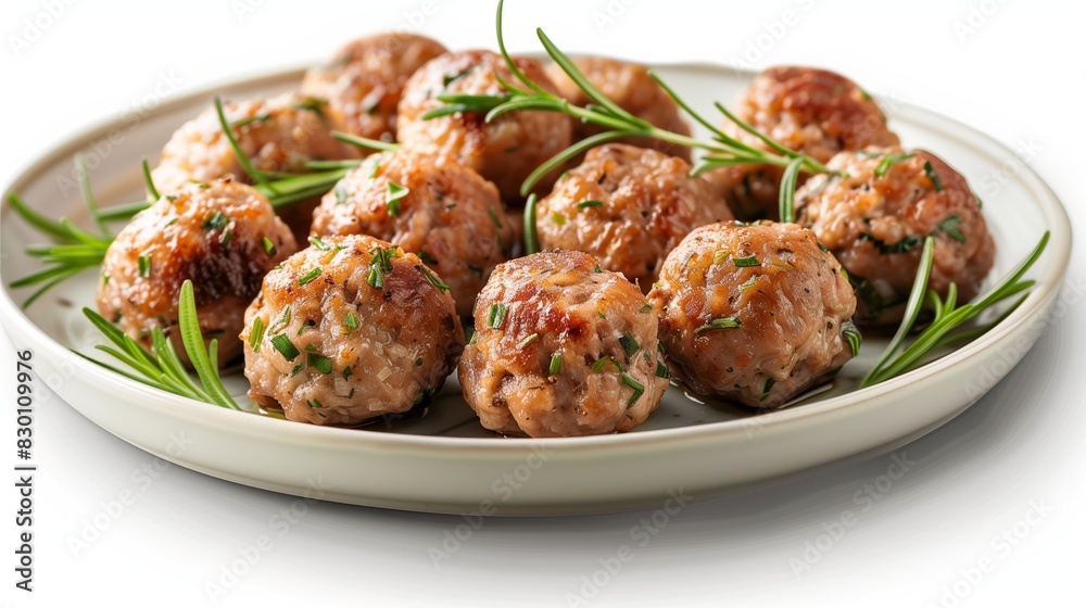 Plate of tasty meat balls with sauce isolated on white background Plate of tasty meat balls with sauce isolated on white background