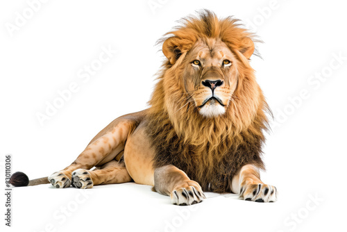Majestic Male Lion Isolated on White Background