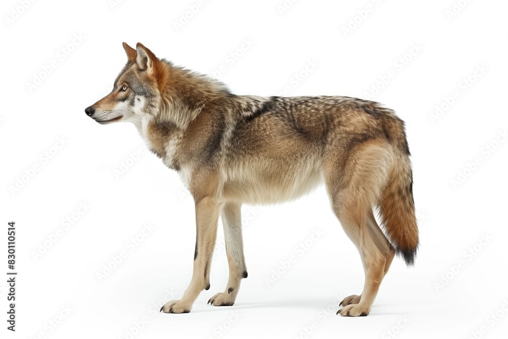 Fototapeta premium Male Wolf Standing on Isolated White Background
