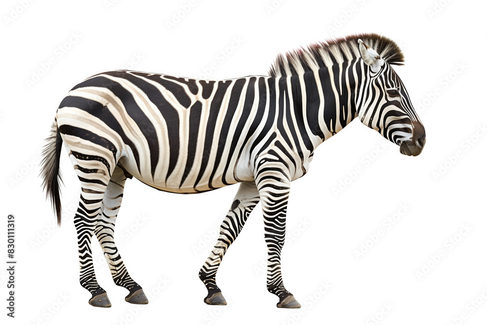 Obraz premium Side View of Zebra Isolated on White Background