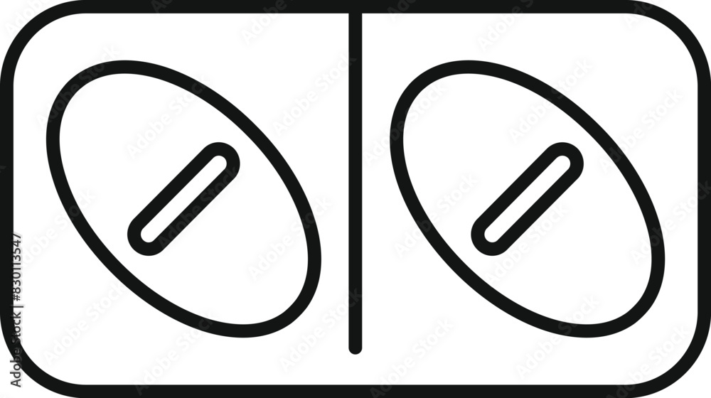 Simple line icon of two medicine tablets in a blister packaging Simple line icon of two medicine tablets in a blister packaging