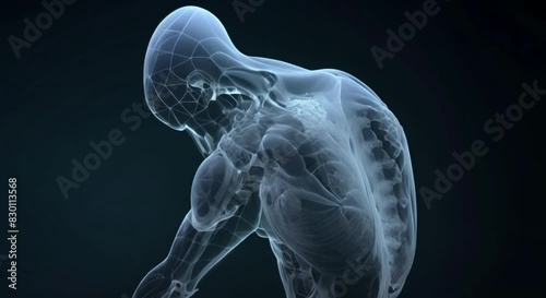 Blue transparent human body with visible spine