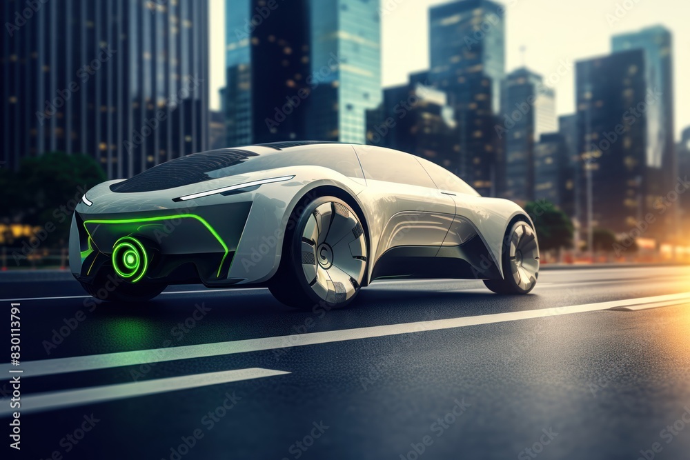 Autonomous electric car . Futuristic electric car 3d illustration. Modern Electric Vehicle. Electric Vehicle. Futuristic electric car. Electric cars of the future, 3d illustration.	
