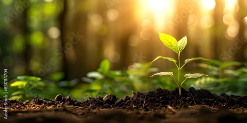 Promoting sustainability through protection and growth of a green plant outdoors. Concept Sustainability, Green Plant, Outdoor Growth, Environmental Protection, Promoting Eco-Friendly Practices