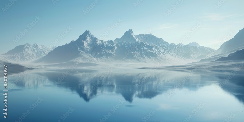 A vast body of water encircled by towering mountains under a clear sky