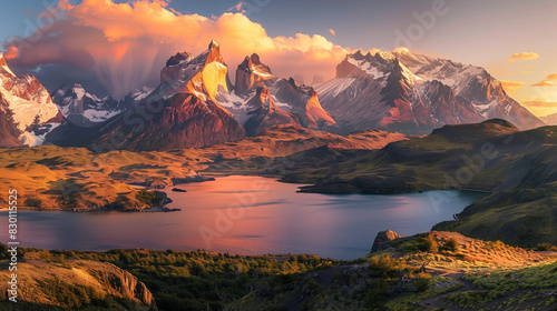 Majestic Mountain Range at Sunrise   a breathtaking scene of a majestic mountain range at sunrise