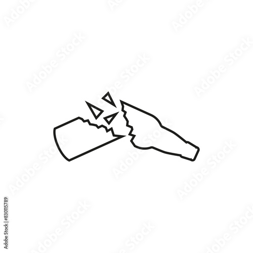 Broken beer glass bottle with glass shards and fragments. Isolated vector illustration in line and outline style.