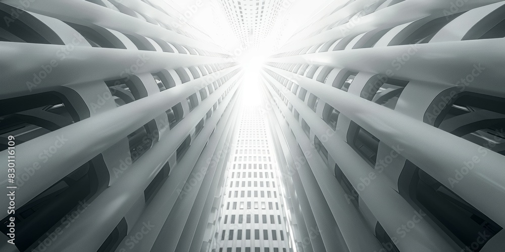 Obraz premium A tall building with a multitude of windows reaching into the sky