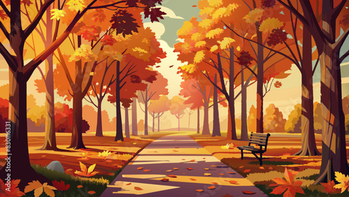 Autumn Park Scenery with Colorful Foliage and Serene Pathway