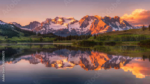 Majestic Mountain Range at Sunrise   a breathtaking scene of a majestic mountain range at sunrise © sabry