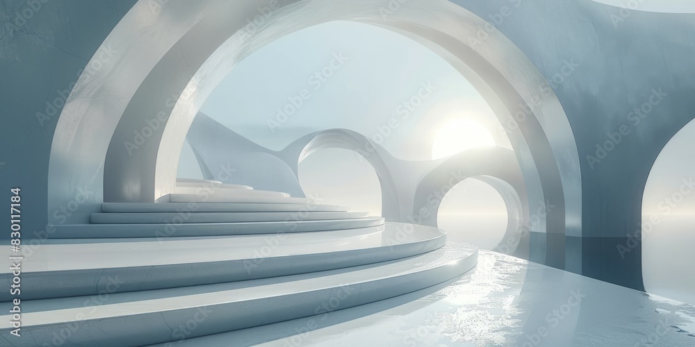 A set of steps ascend towards a sky filled with fluffy clouds, creating a striking contrast between the man-made structure and the natural elements above A set of steps ascend towards a sky filled with fluffy clouds, creating a striking contrast between the man-made structure and the natural elements above