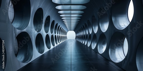 A lengthy tunnel adorned with numerous circles throughout, creating a visually captivating display