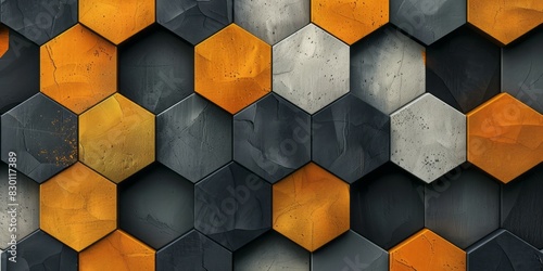 Hexagonal tiles arranged on a wall in a uniform pattern
