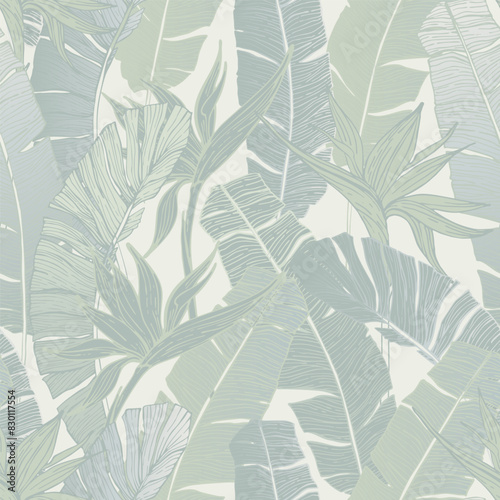Nature seamless pattern. Hand drawn abstract tropical summer background